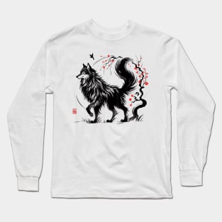 Chinese Style Ink Wolf Long Sleeve T-Shirt